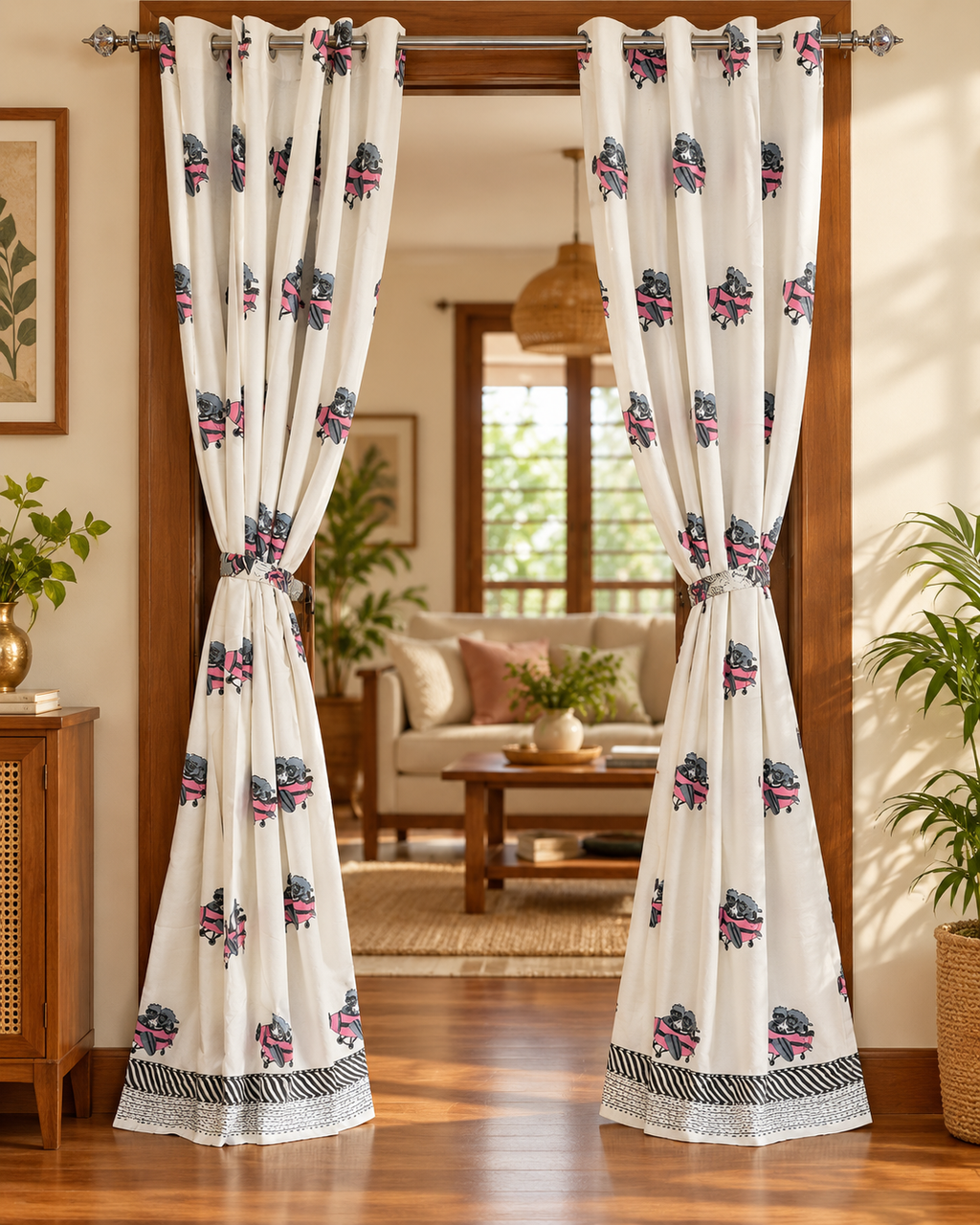 Handblock Printed Cotton Door Curtain - Gulabi Udaan