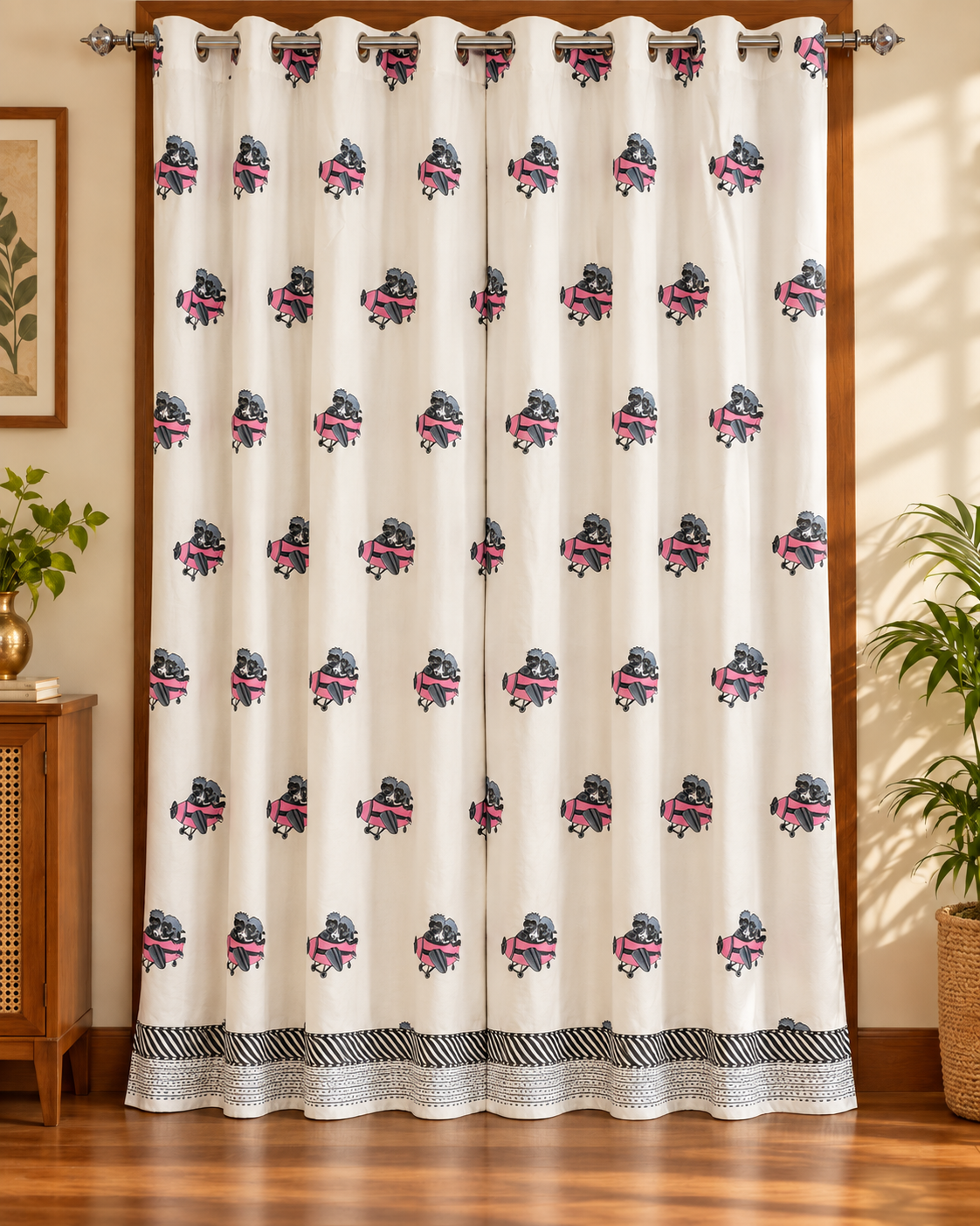 Handblock Printed Cotton Door Curtain - Gulabi Udaan