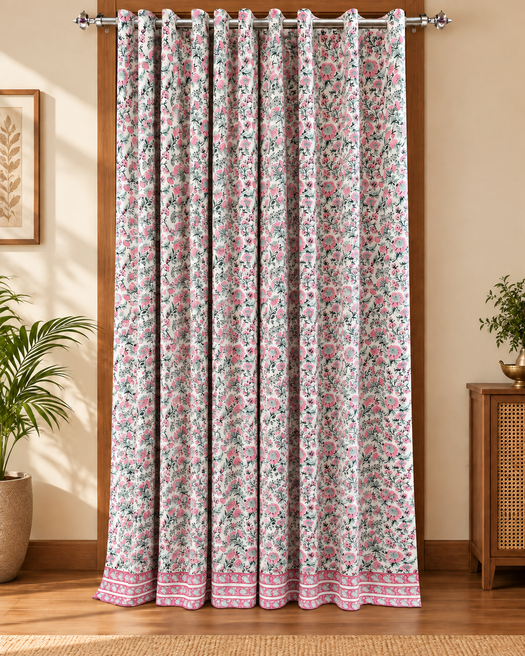 Handblock Printed Cotton Door Curtain - Gulabi Bagh