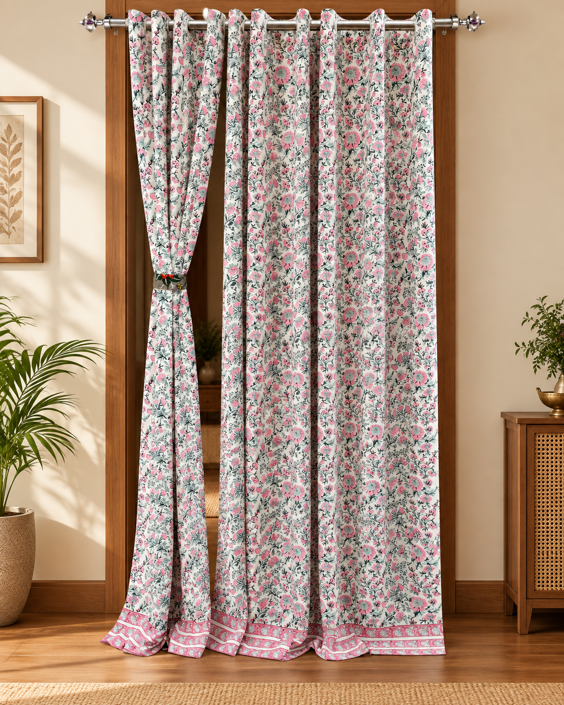 Handblock Printed Cotton Door Curtain - Gulabi Bagh