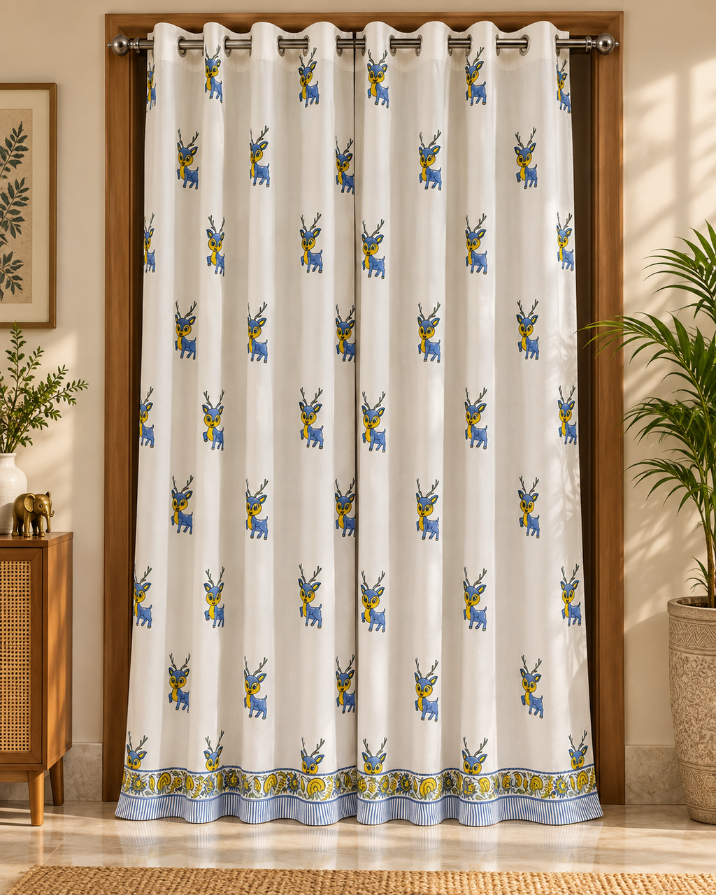 Handblock Printed Cotton Door Curtain- Neel Hiran