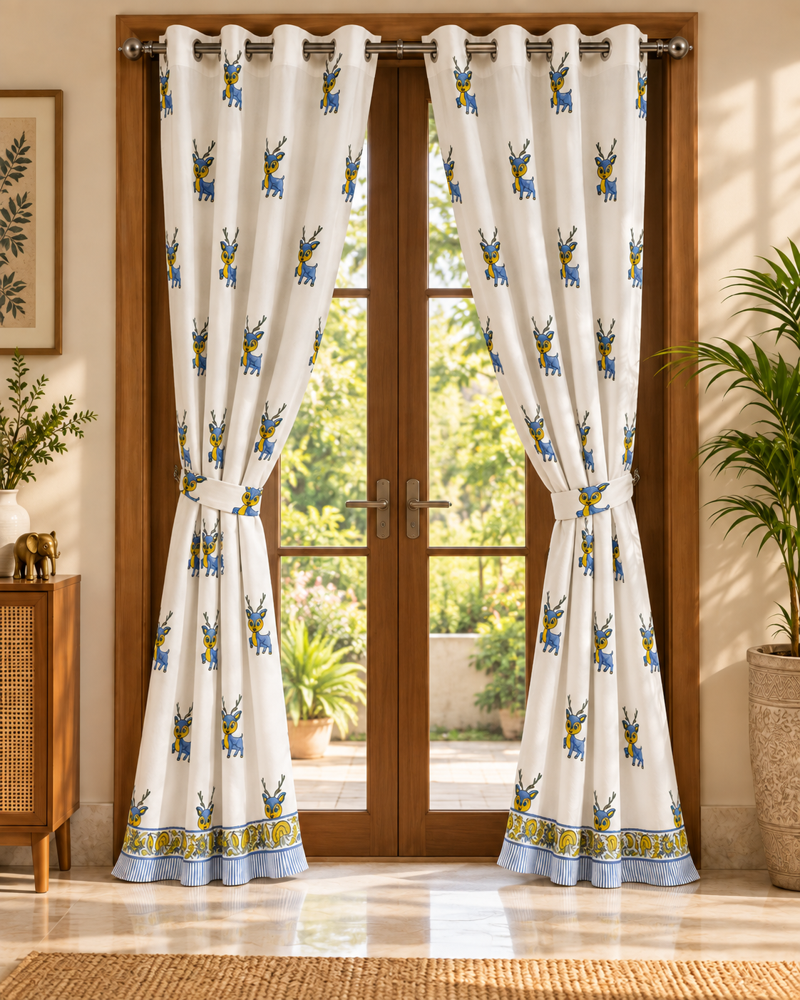 Handblock Printed Cotton Door Curtain- Neel Hiran