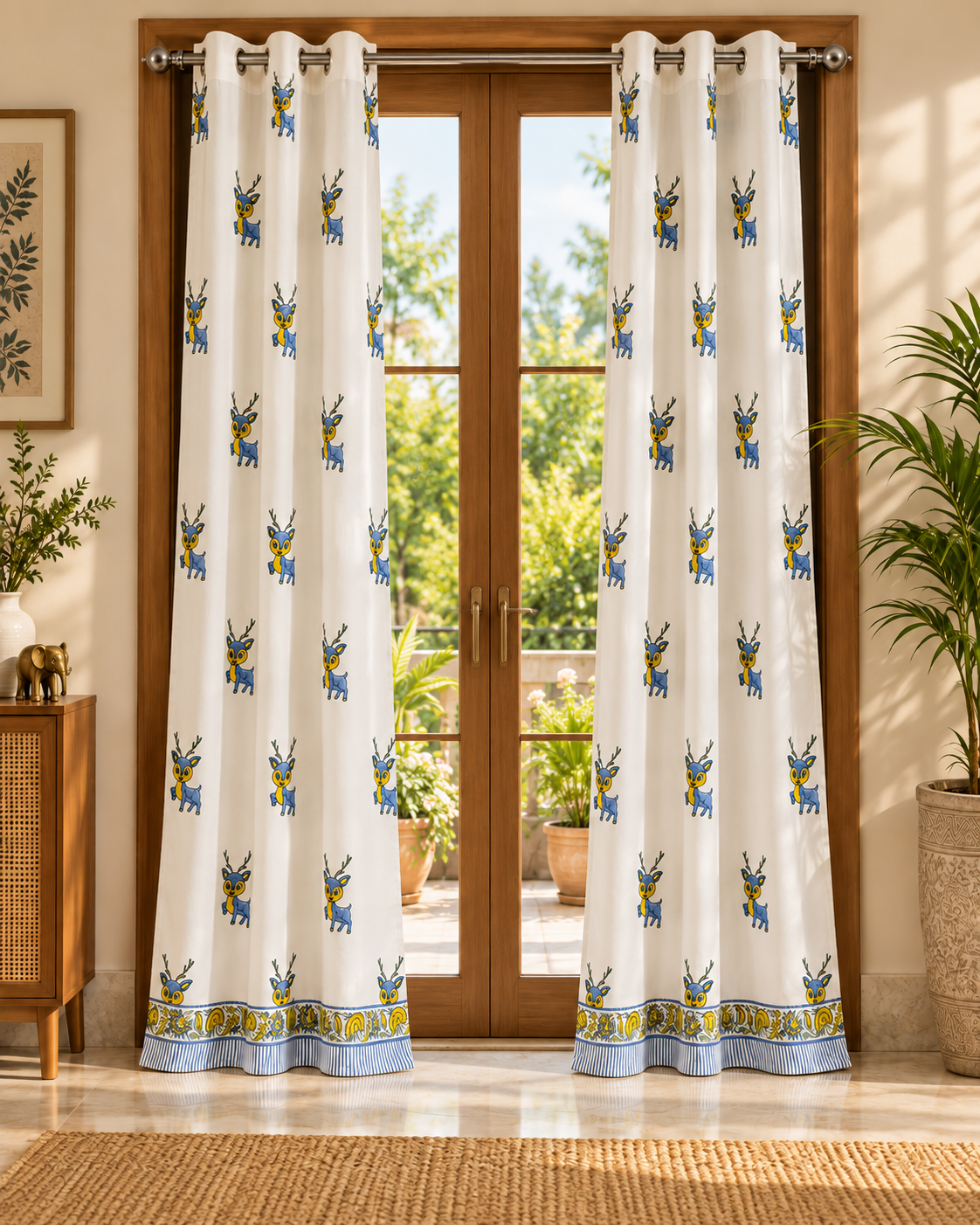 Handblock Printed Cotton Door Curtain- Neel Hiran