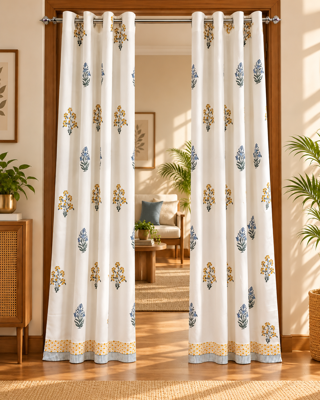 Handblock Printed Cotton Door Curtain - Kesariya Kali
