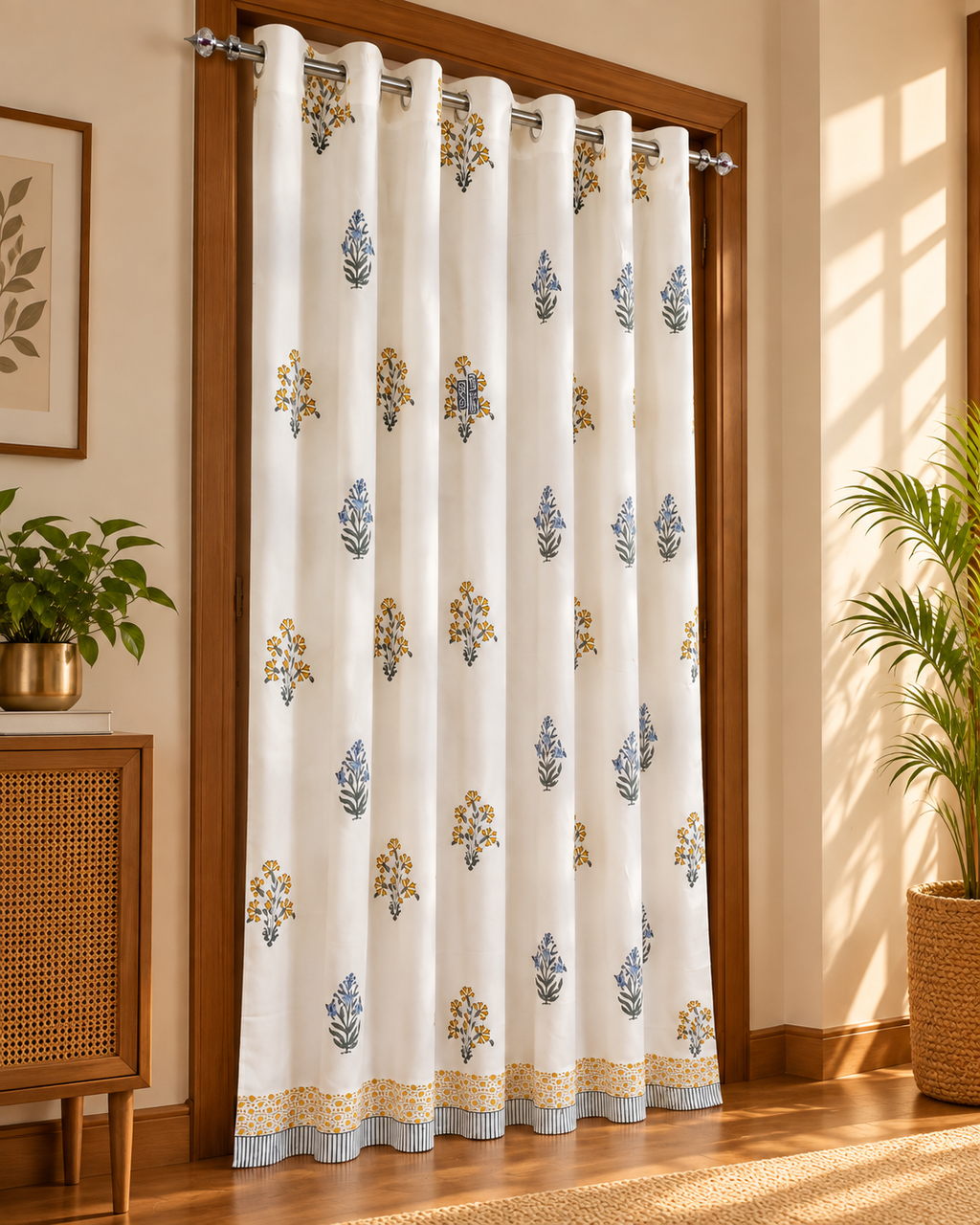 Handblock Printed Cotton Door Curtain - Kesariya Kali