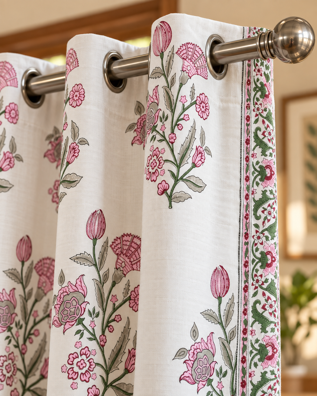 Handblock Printed Cotton Door Curtain - Gulabi Bahaar