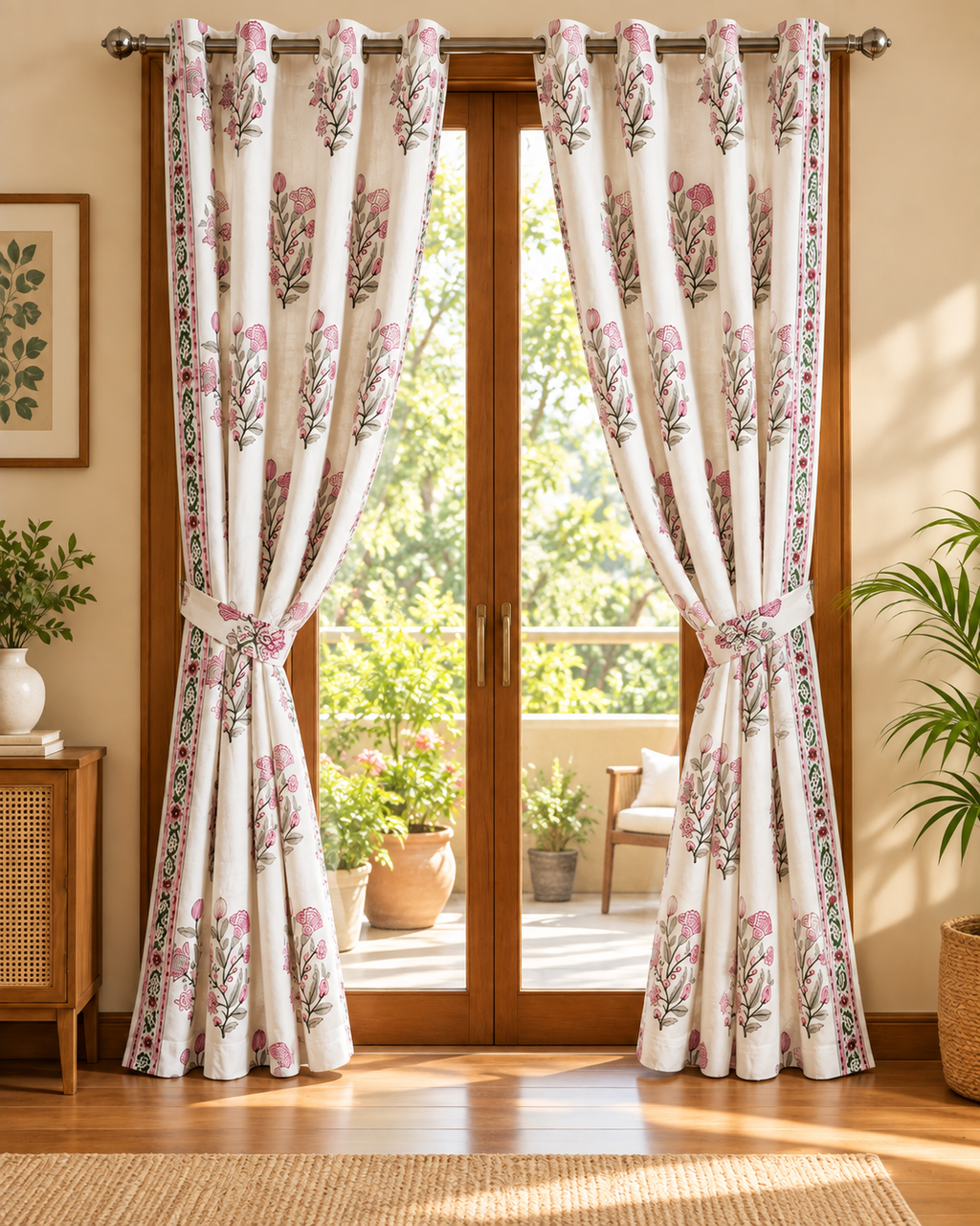 Handblock Printed Cotton Door Curtain - Gulabi Bahaar