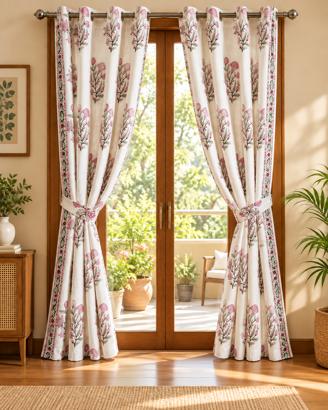 Handblock Printed Cotton Door Curtain - Gulabi Bahaar