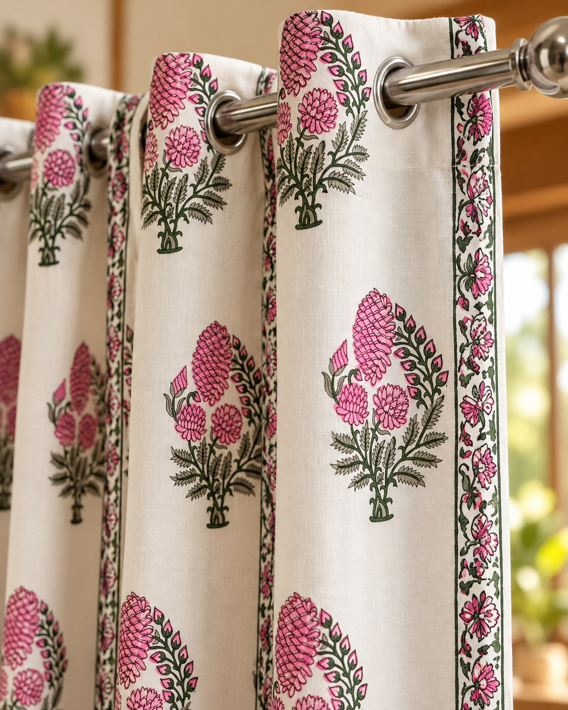 Handblock Printed Cotton Door Curtain - Gulabi Gulmohar