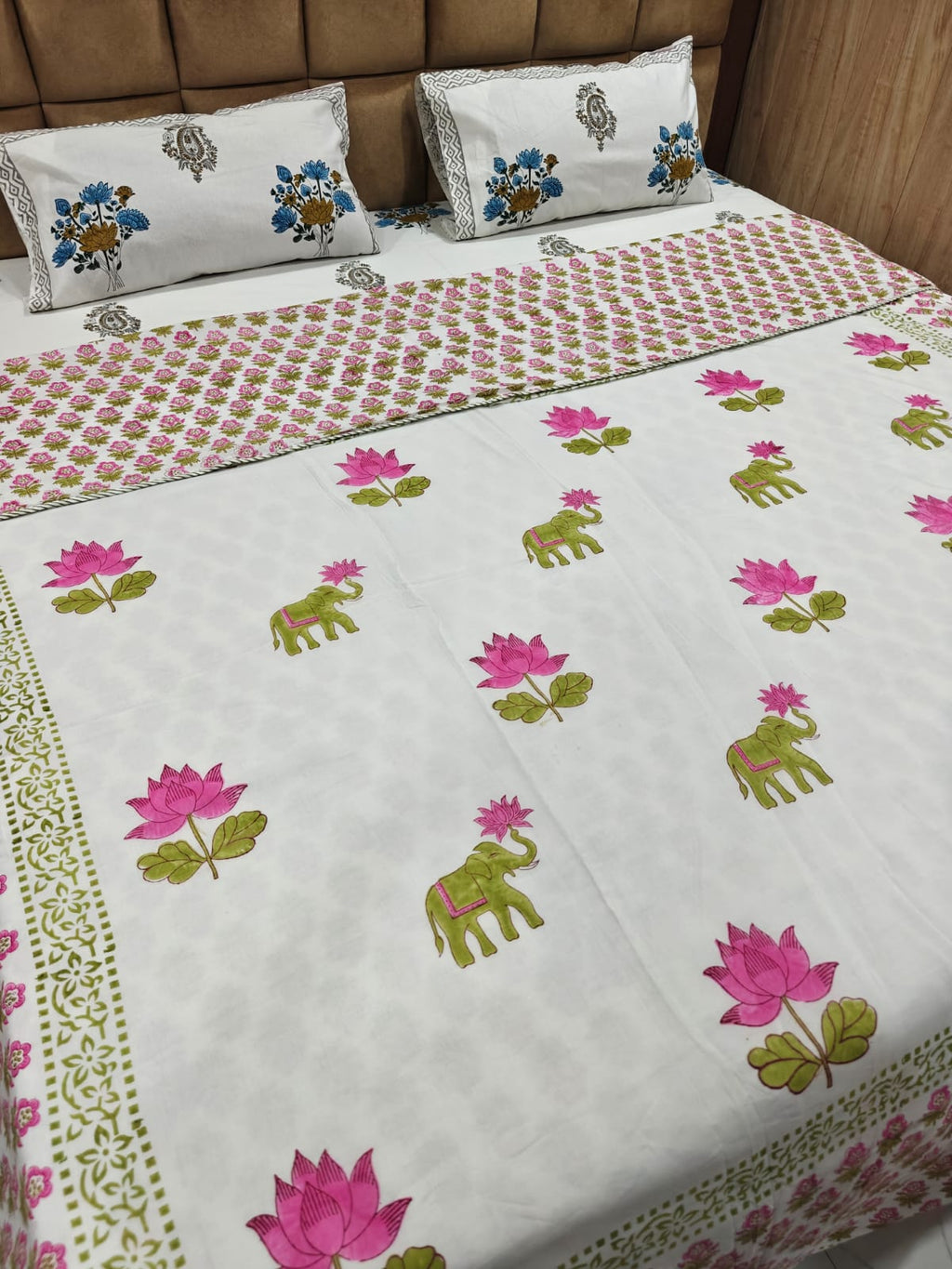 Handblock Printed Mulmul King Double Dohar - Padma Hathi