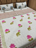 Handblock Printed Mulmul King Double Dohar - Padma Hathi