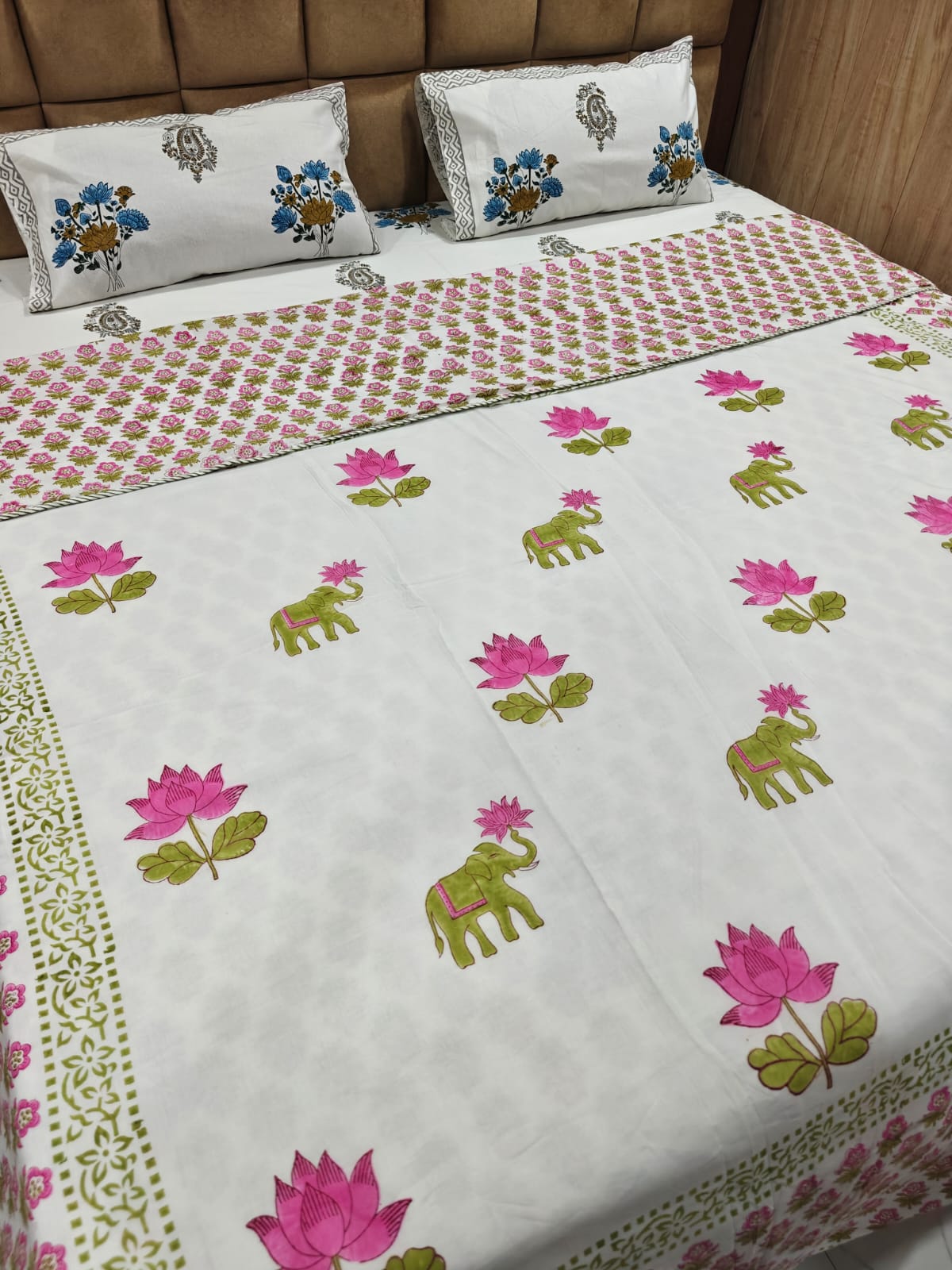 Handblock Printed Mulmul King Double Dohar - Padma Hathi