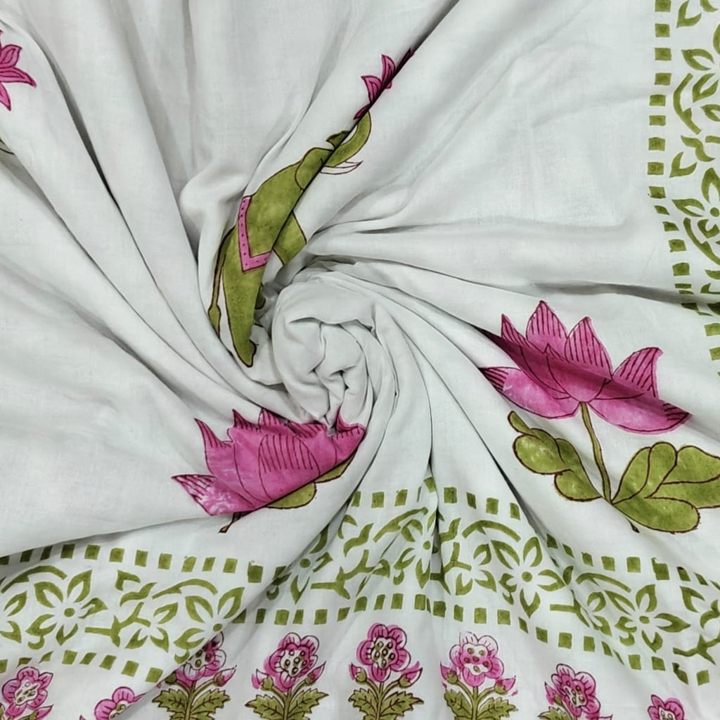 Handblock Printed Mulmul King Double Dohar - Padma Hathi