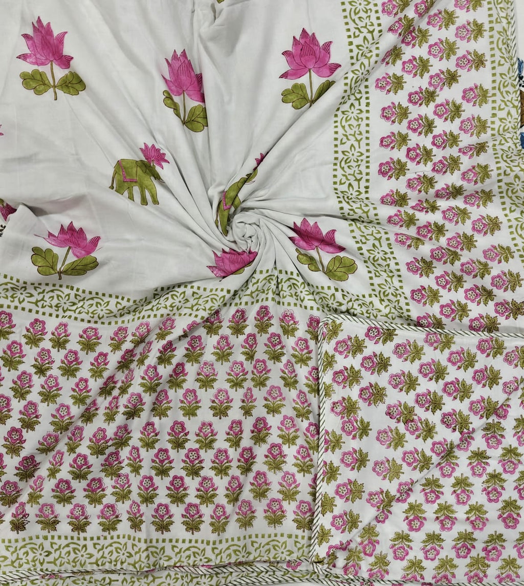 Handblock Printed Mulmul King Double Dohar - Padma Hathi