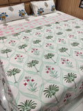 Handblock Printed Mulmul King Double Dohar - Palm Blossom