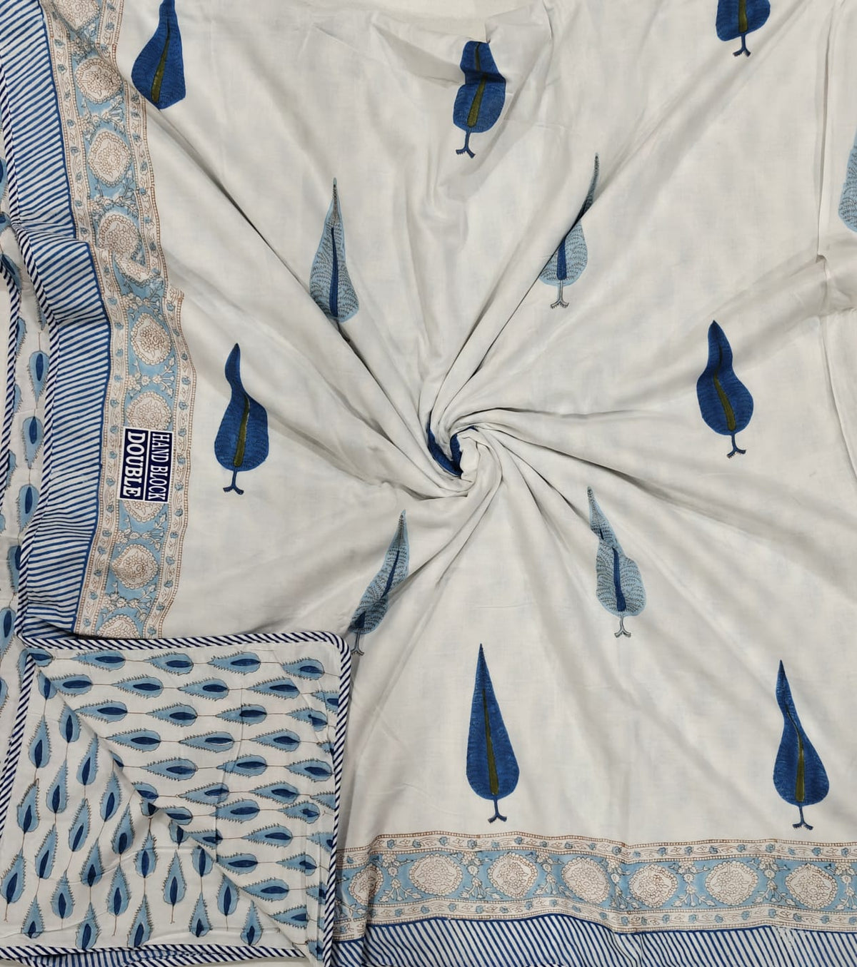 Handblock Printed Mulmul King Double Dohar - Neel Pankh