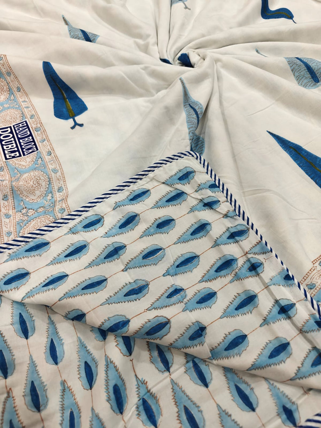 Handblock Printed Mulmul King Double Dohar - Neel Pankh