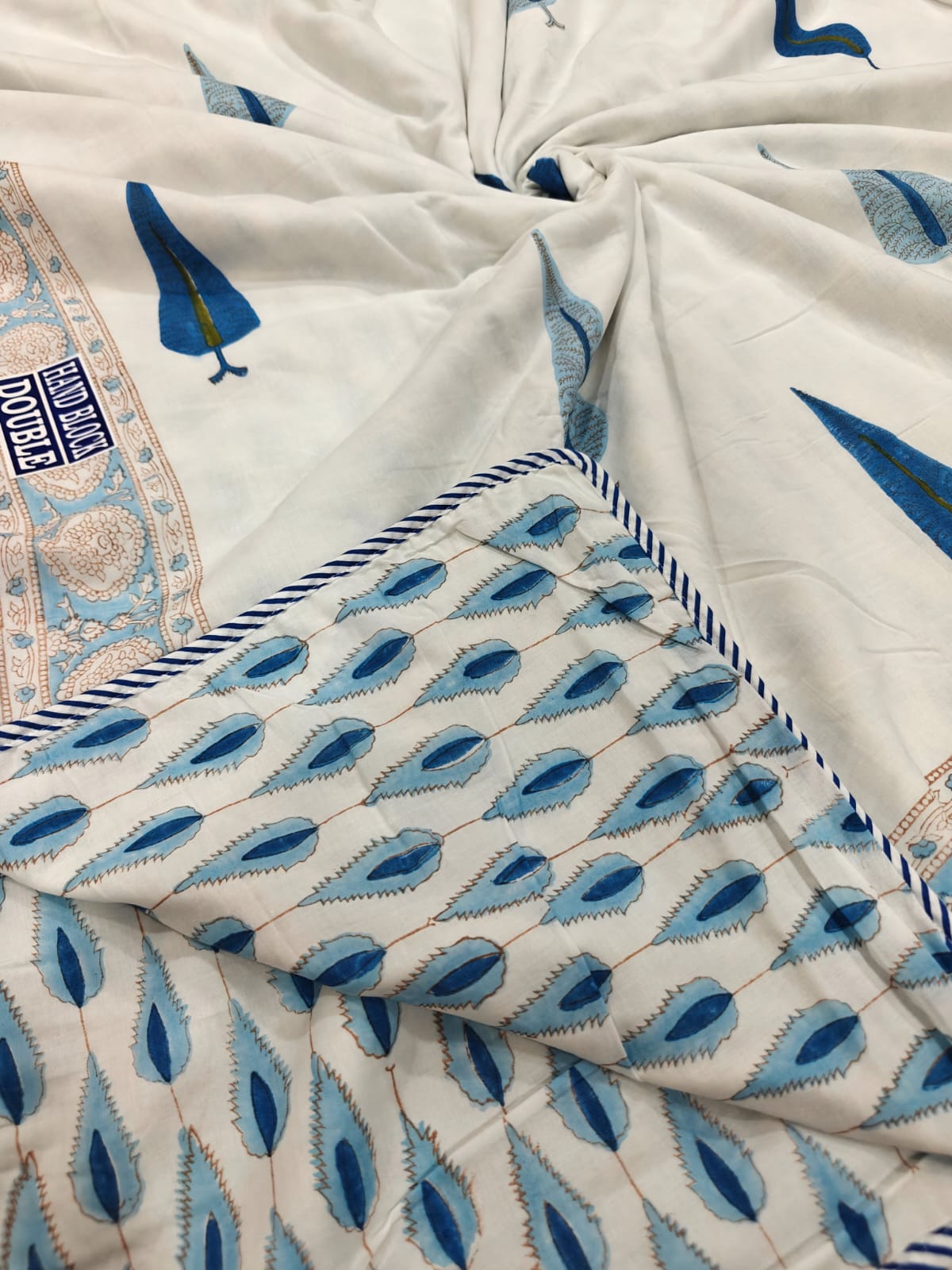 Handblock Printed Mulmul King Double Dohar - Neel Pankh