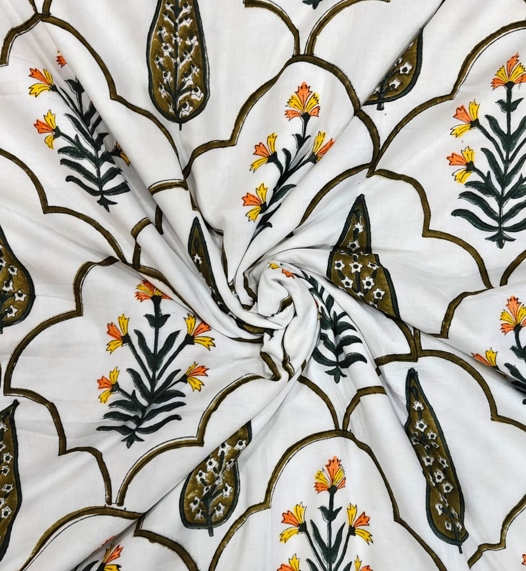 Handblock Printed Mulmul King Double Dohar - Kesari Mehraab