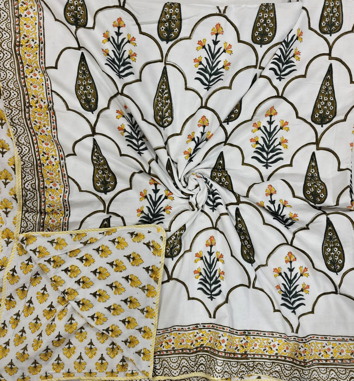 Handblock Printed Mulmul King Double Dohar - Kesari Mehraab