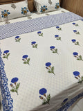 Handblock Printed Mulmul King Double Dohar - Neel Gul
