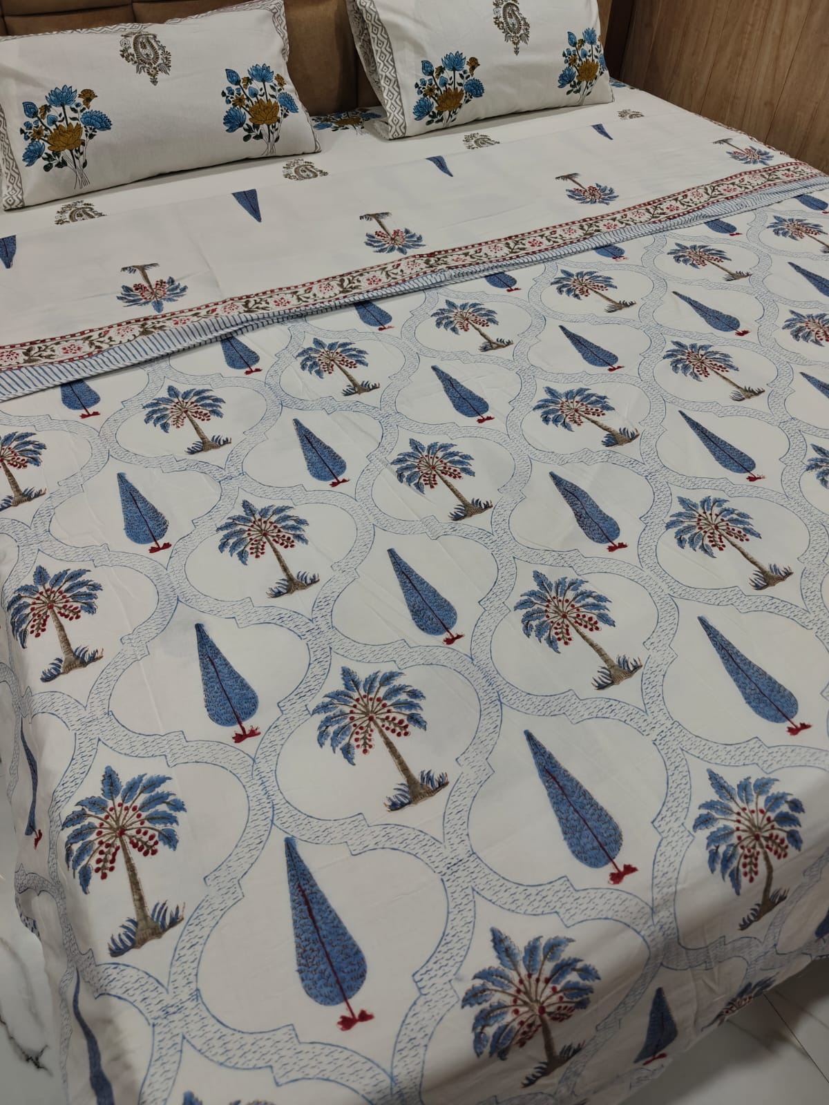 Handblock Printed Mulmul King Double Dohar - Neel Mahal
