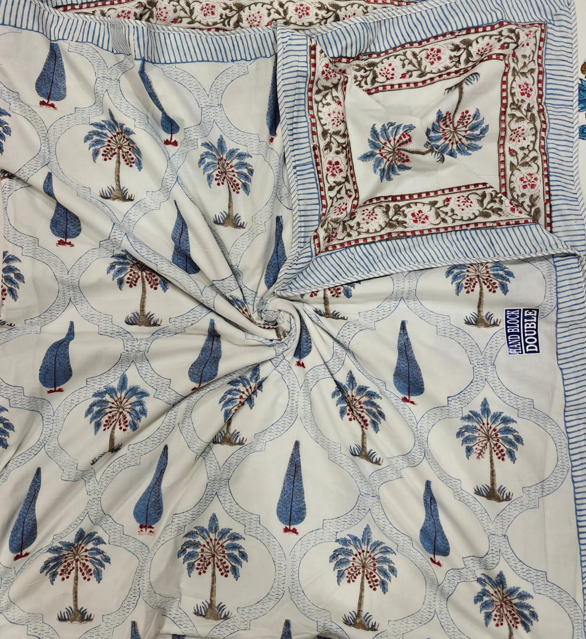 Handblock Printed Mulmul King Double Dohar - Neel Mahal