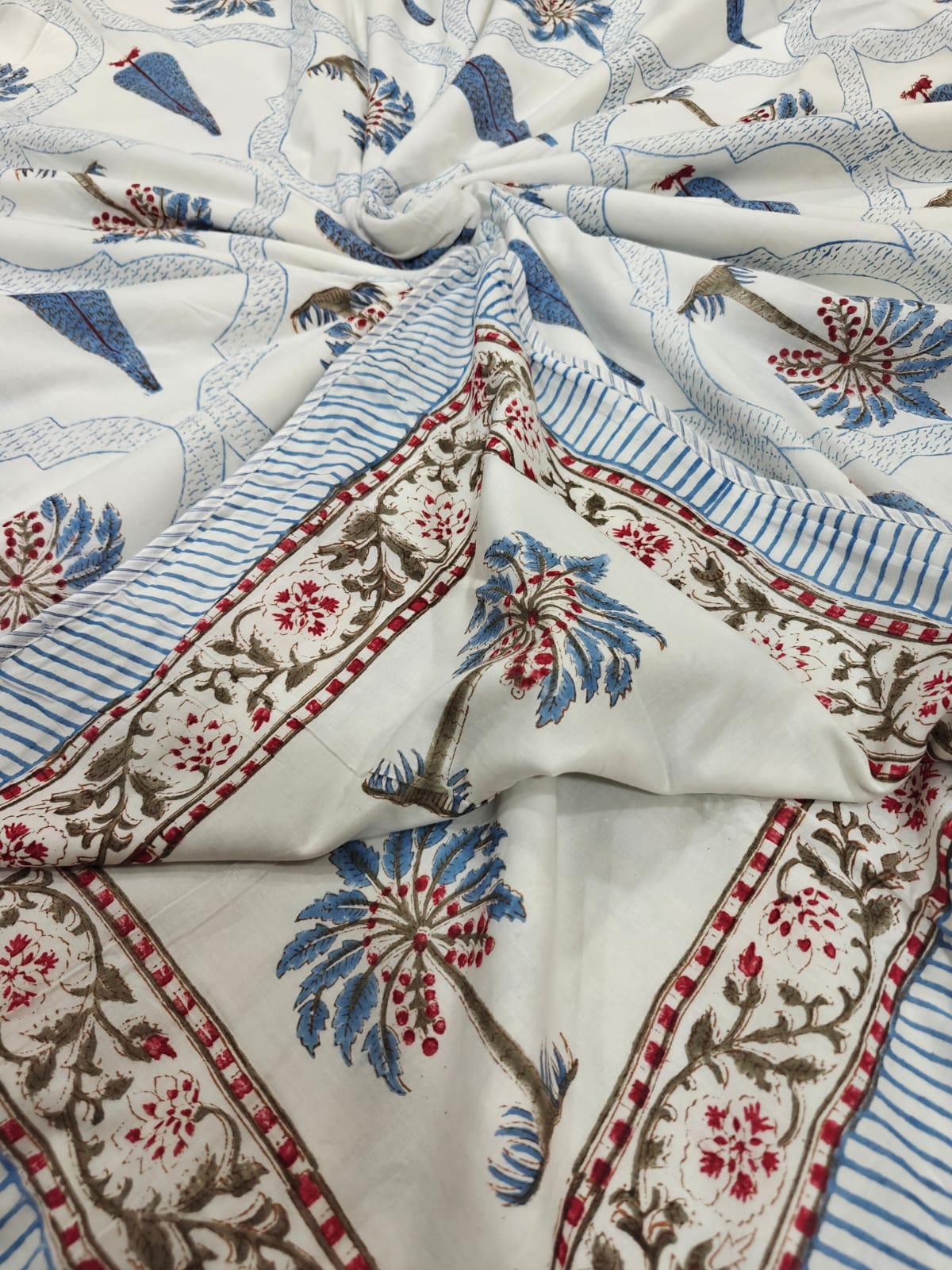 Handblock Printed Mulmul King Double Dohar - Neel Mahal