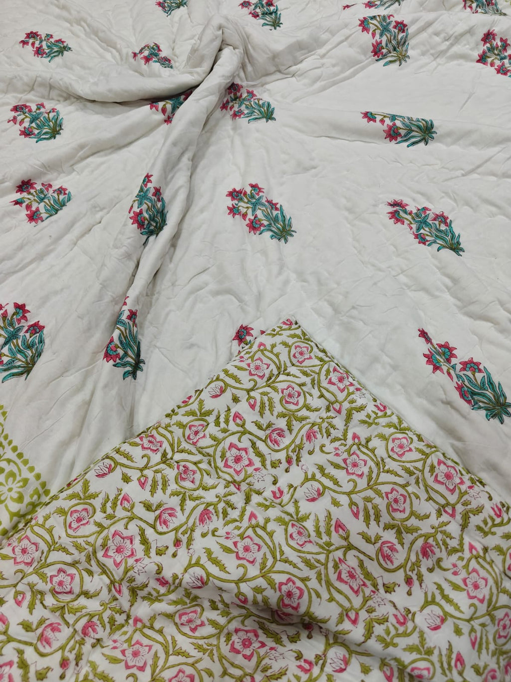 Premium Reversible Handblock Printed Mulmul King Quilt - Meher Bagh