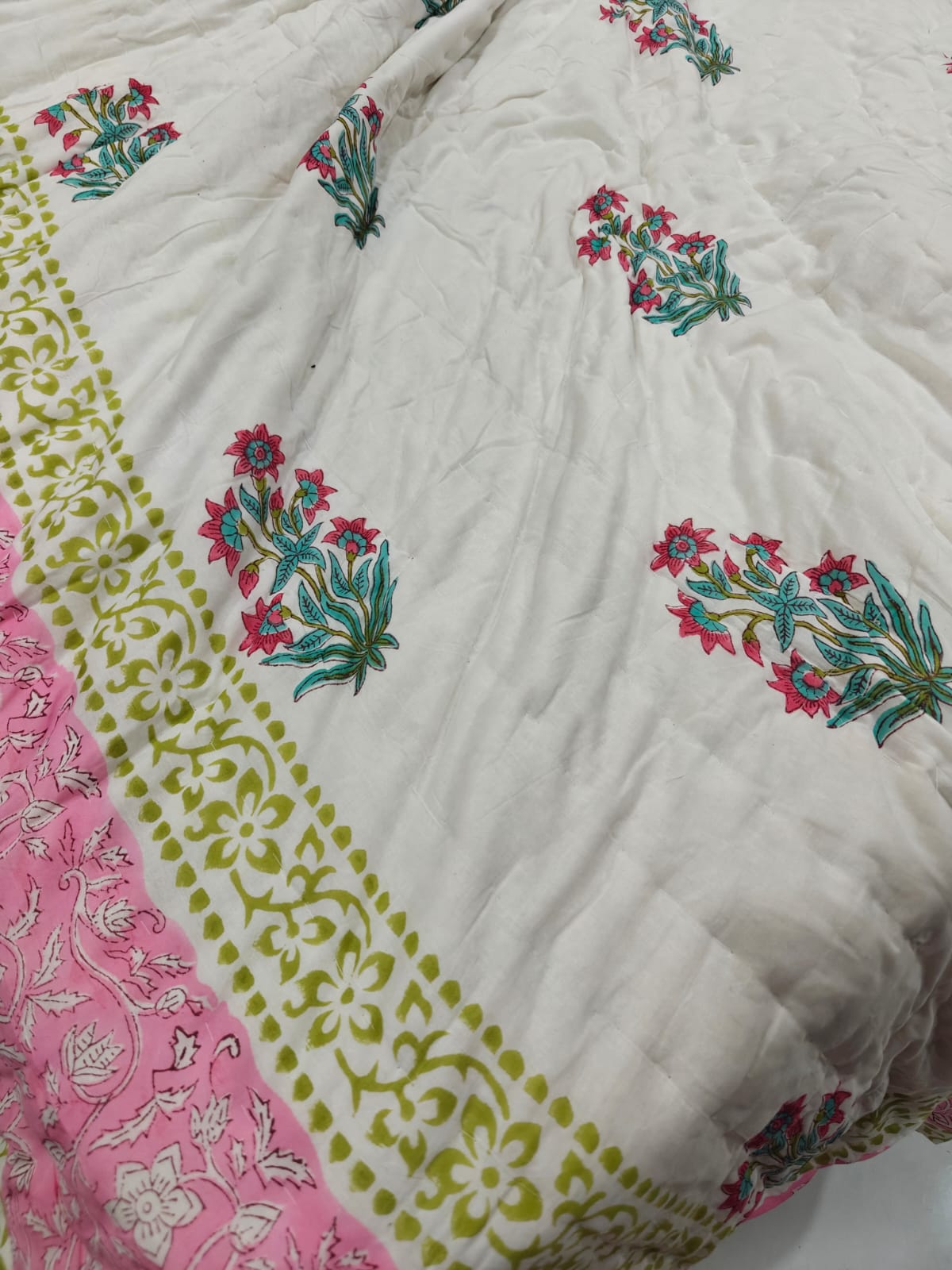 Premium Reversible Handblock Printed Mulmul King Quilt - Meher Bagh