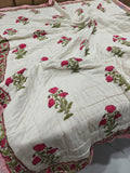Premium Reversible Handblock Printed Mulmul King Quilt - Gulnaar