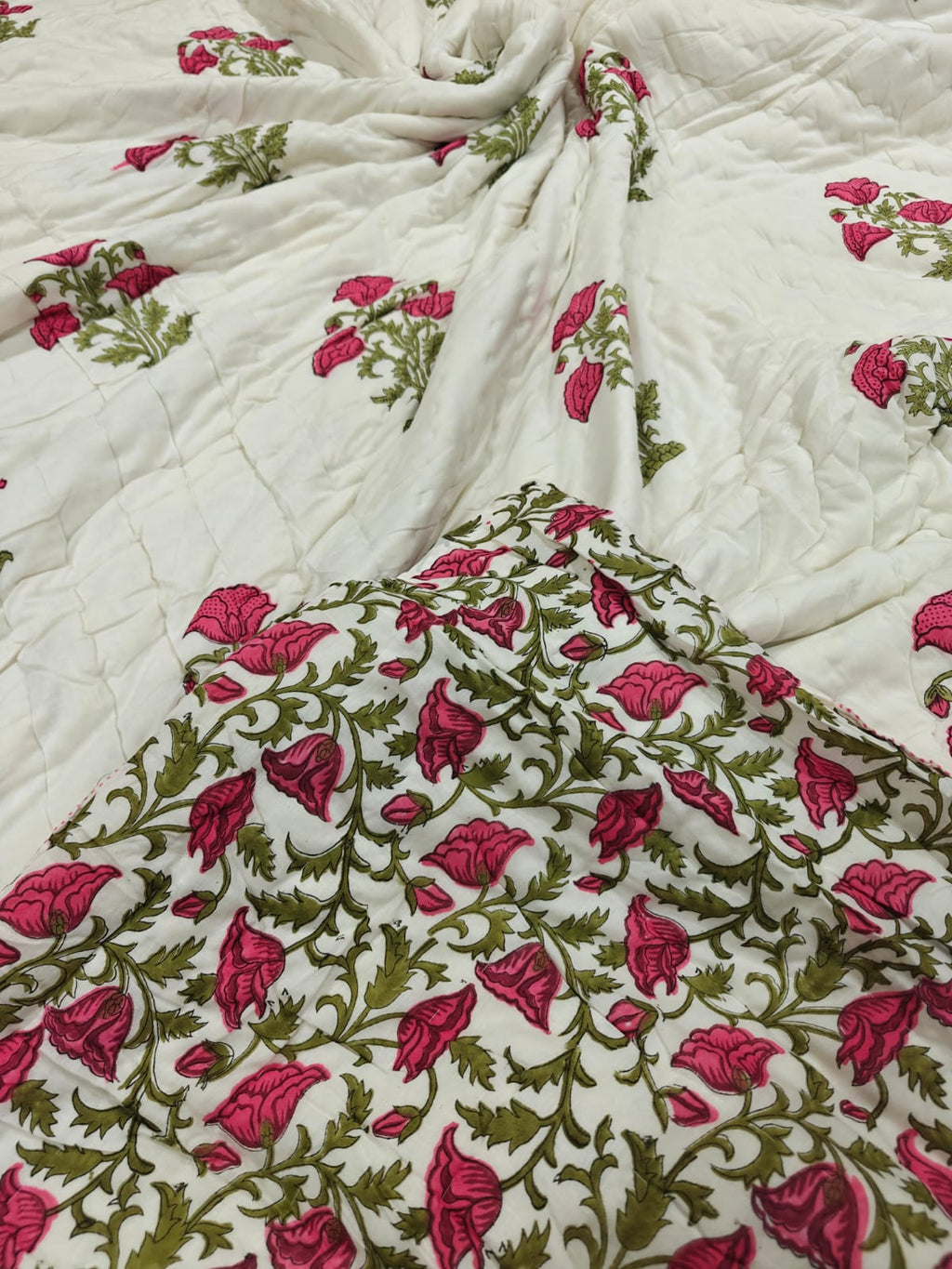 Premium Reversible Handblock Printed Mulmul King Quilt - Gulnaar