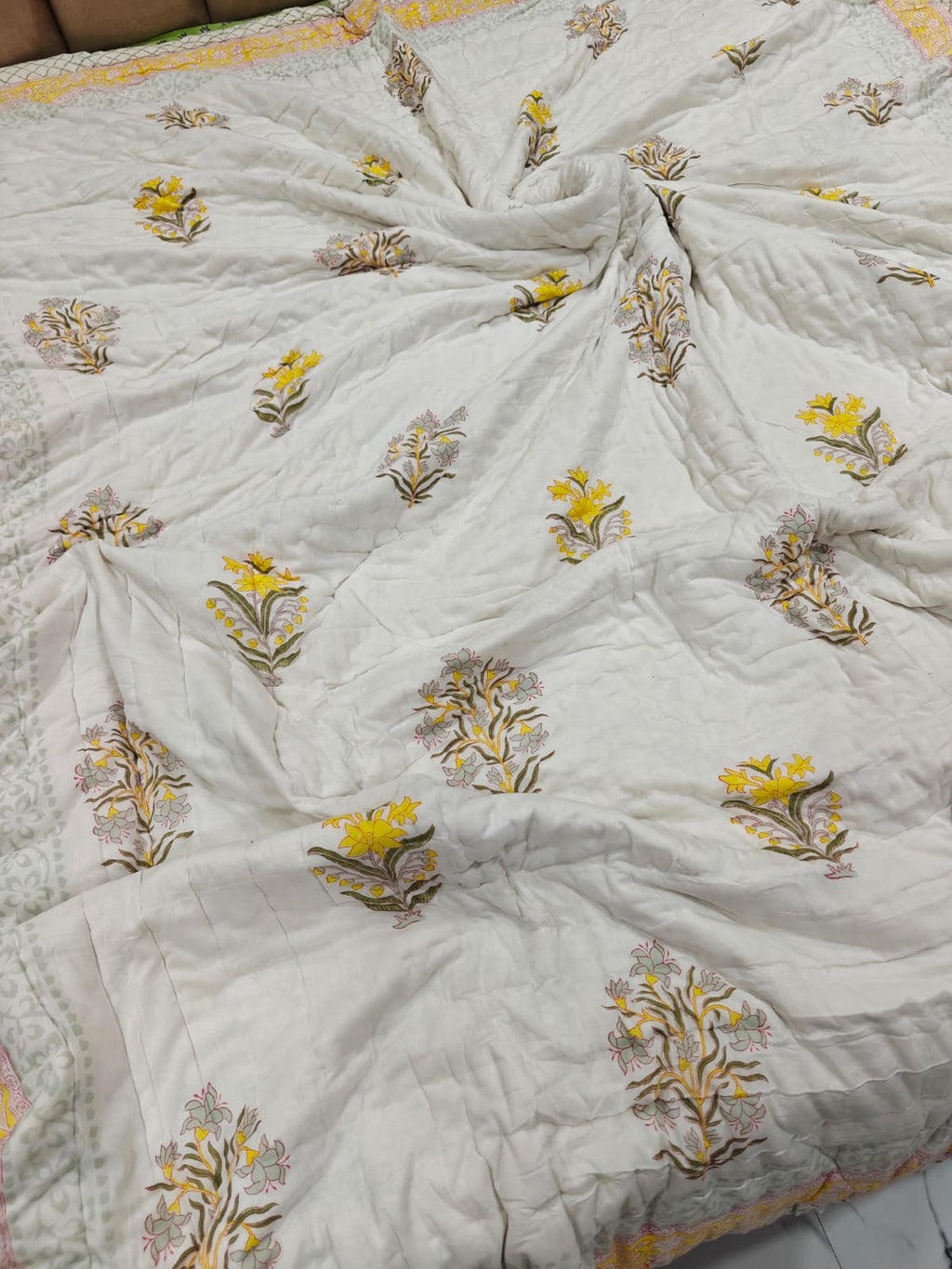 Premium Reversible Handblock Printed Mulmul King Quilt - Basant Noor