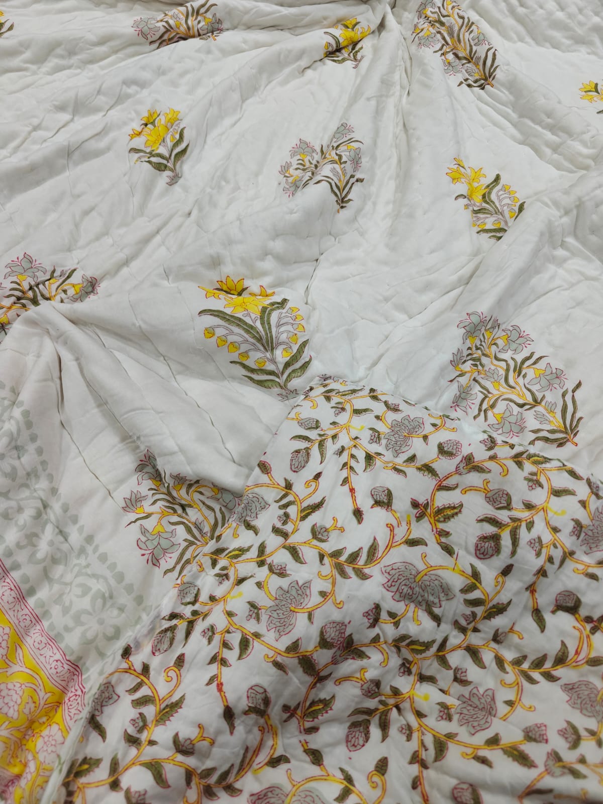 Premium Reversible Handblock Printed Mulmul King Quilt - Basant Noor