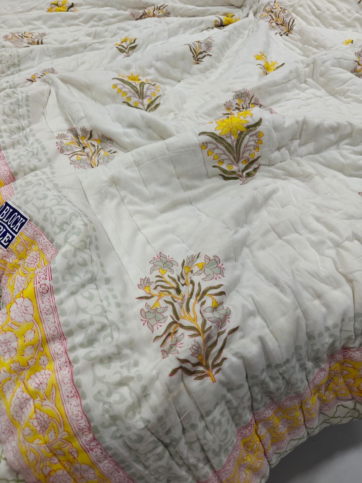 Premium Reversible Handblock Printed Mulmul King Quilt - Basant Noor