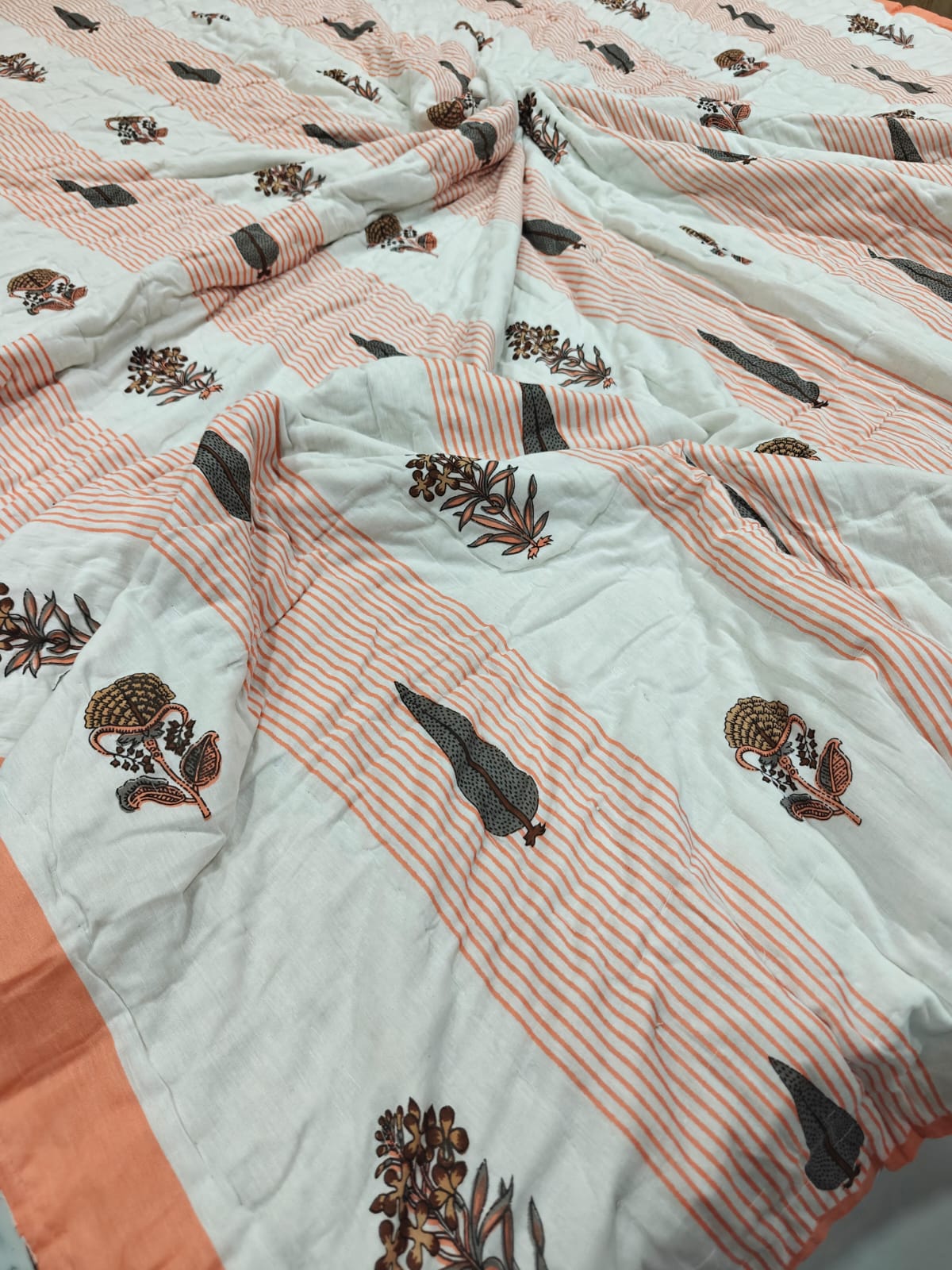 Premium Reversible Mulmul King Quilt - Kesari Bagh