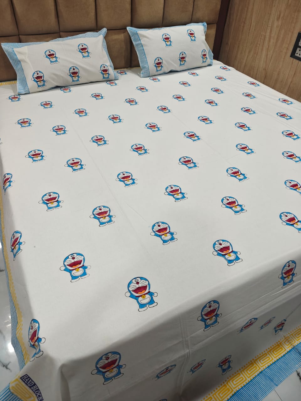 Kids 100% Cotton 250 TC King Bedsheet Set - Blue Buddy Bloom