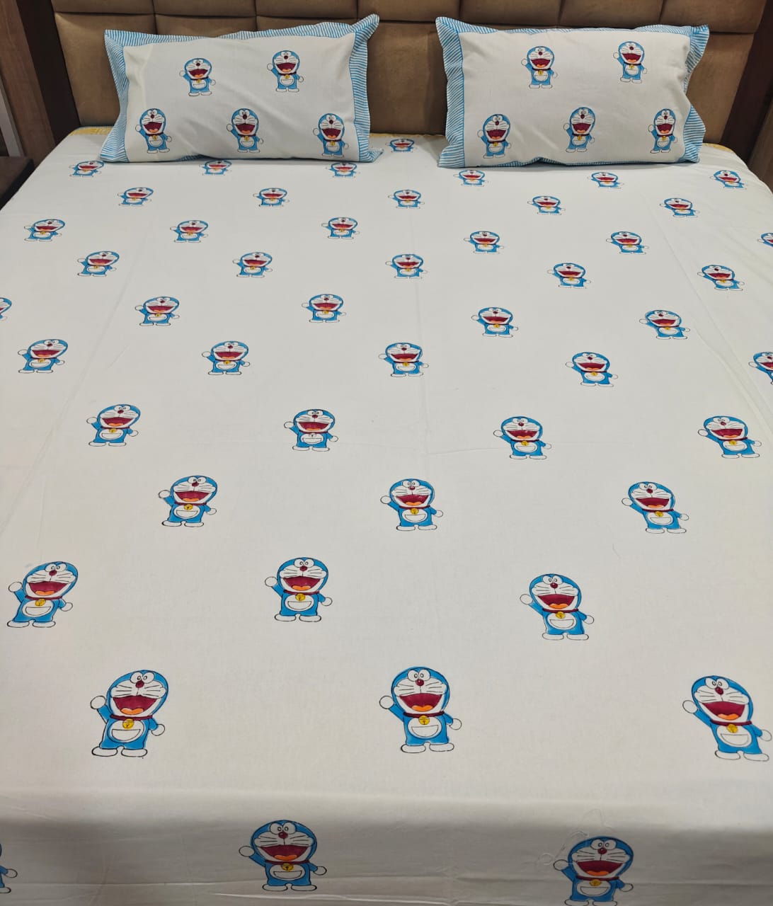 Kids 100% Cotton 250 TC King Bedsheet Set - Blue Buddy Bloom