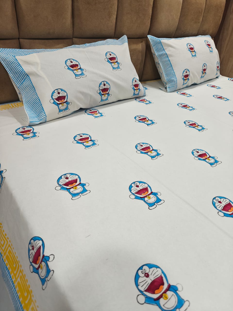 Kids 100% Cotton 250 TC King Bedsheet Set - Blue Buddy Bloom