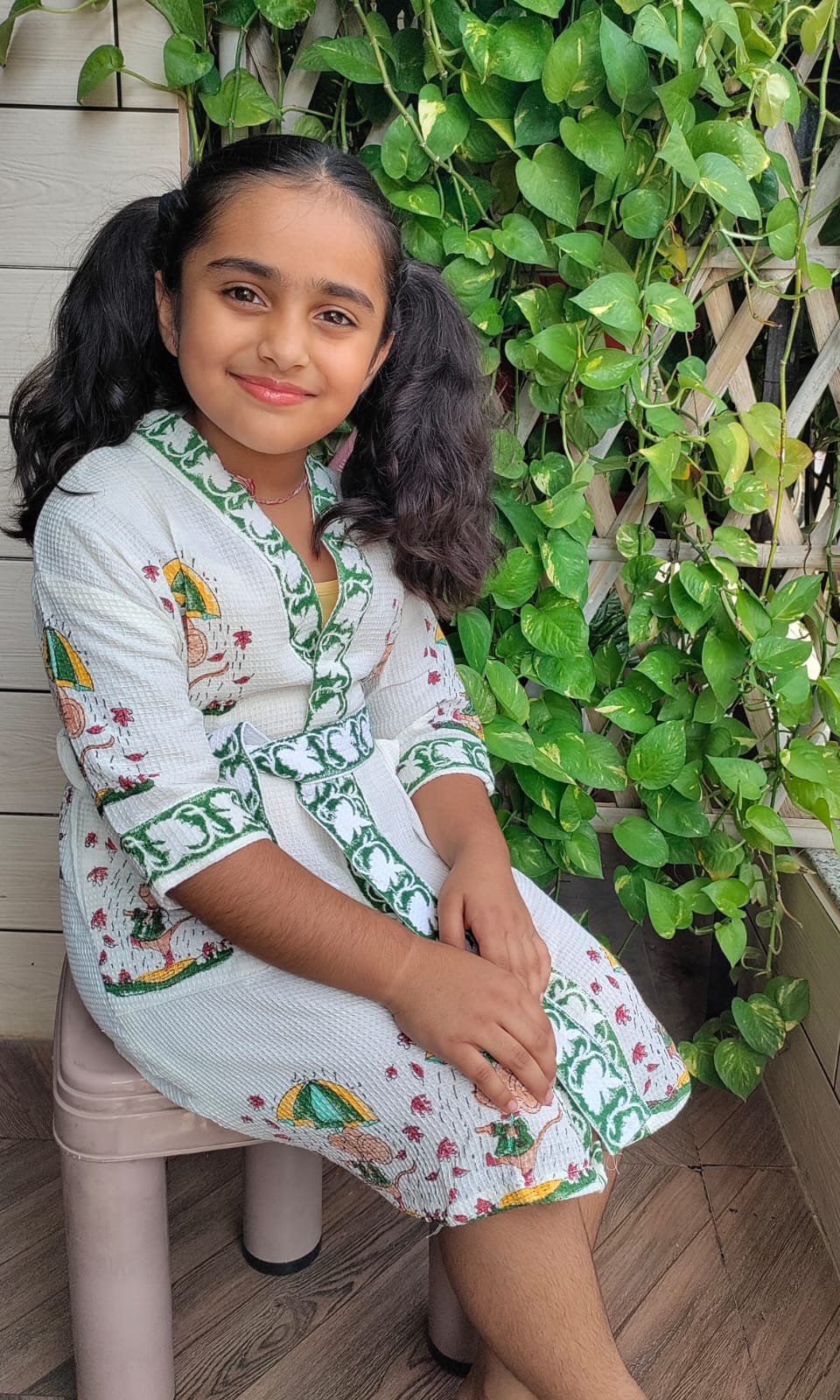 Kids Handblock Printed Waffle Cotton Bathrobe - Monsoon Ellie