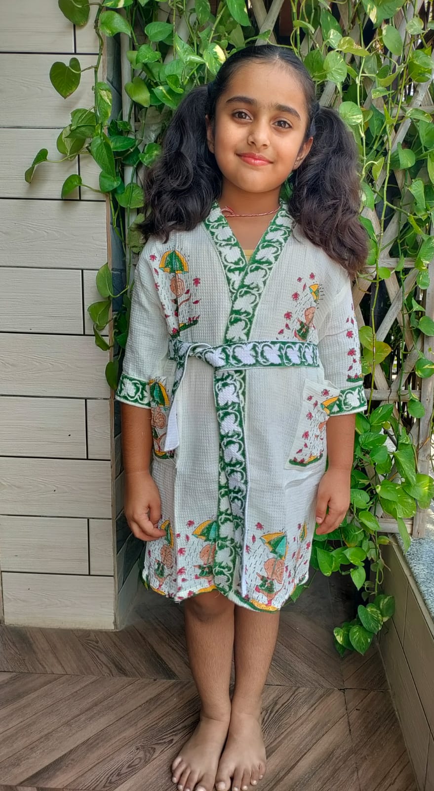 Kids Handblock Printed Waffle Cotton Bathrobe - Monsoon Ellie