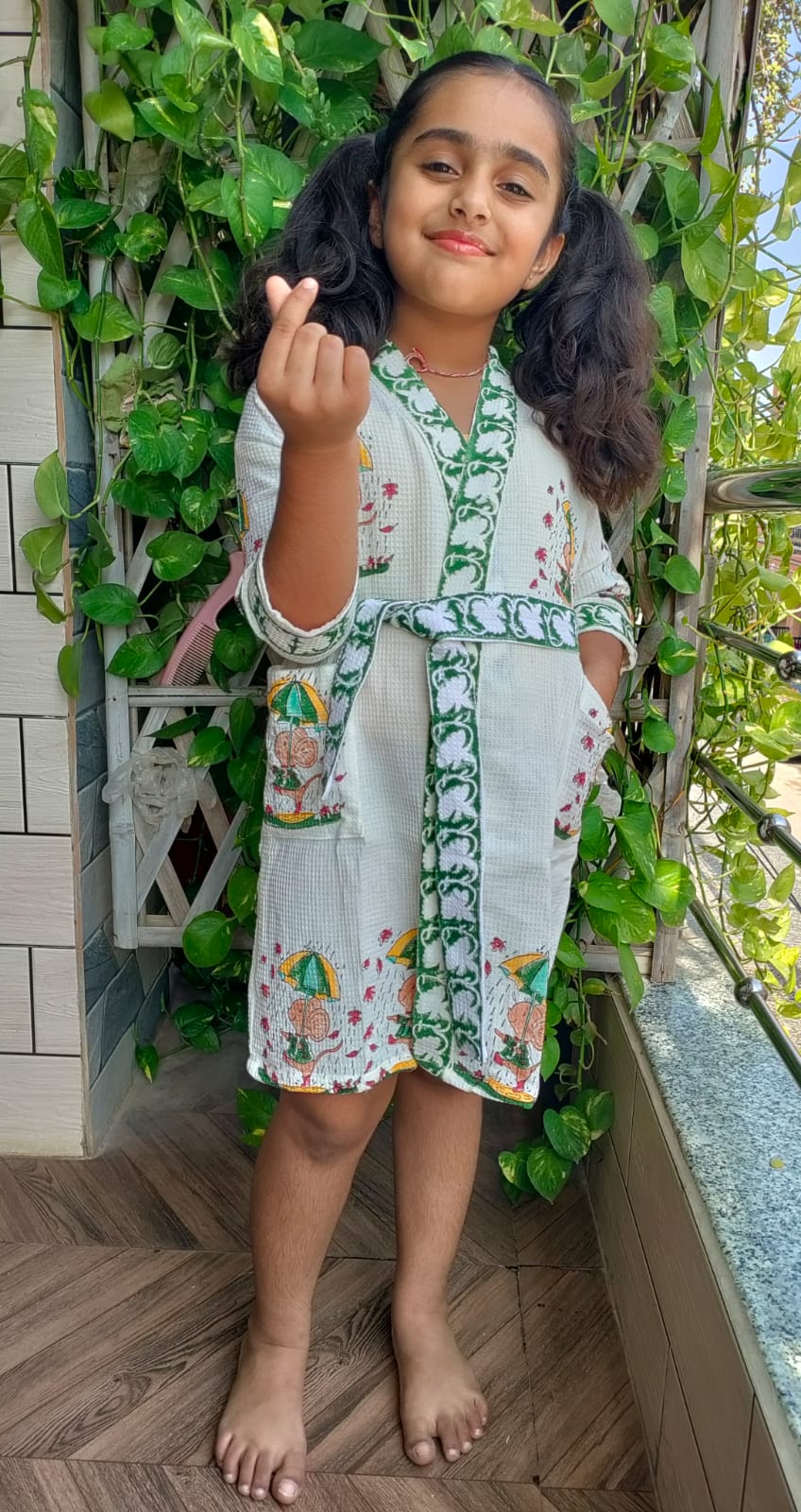 Kids Handblock Printed Waffle Cotton Bathrobe - Monsoon Ellie