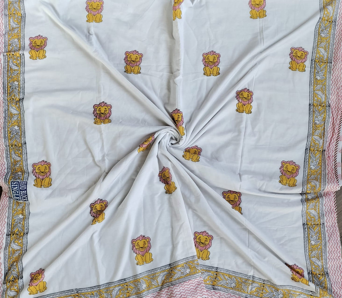 Kids Handblock Printed Mulmul Single Dohar - Little Lion