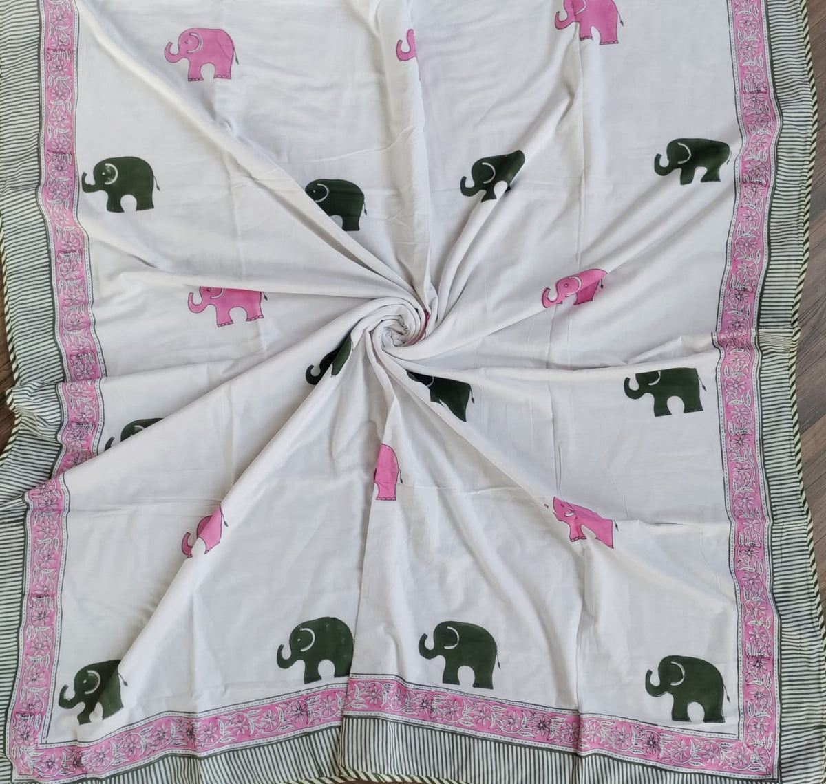 Kids Handblock Printed Mulmul Single Dohar - Pink Ellie