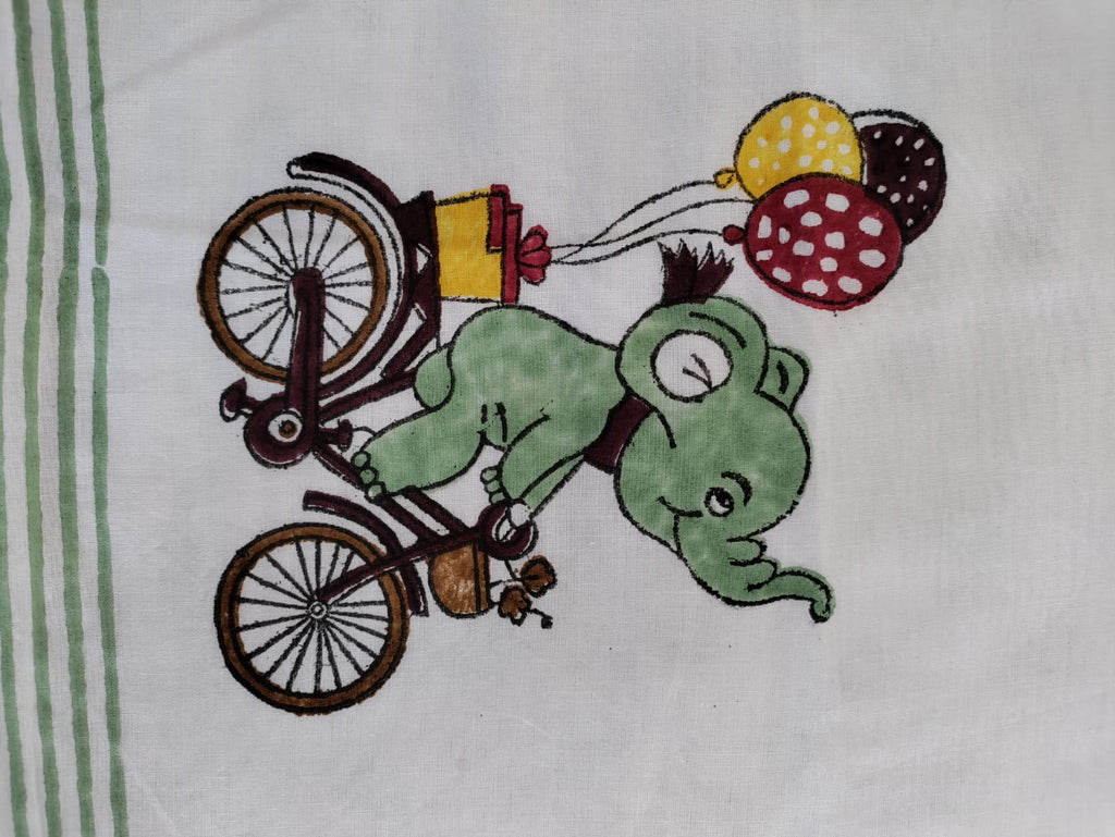 Kids Handblock Printed Mulmul Single Dohar - Elephant Adventure