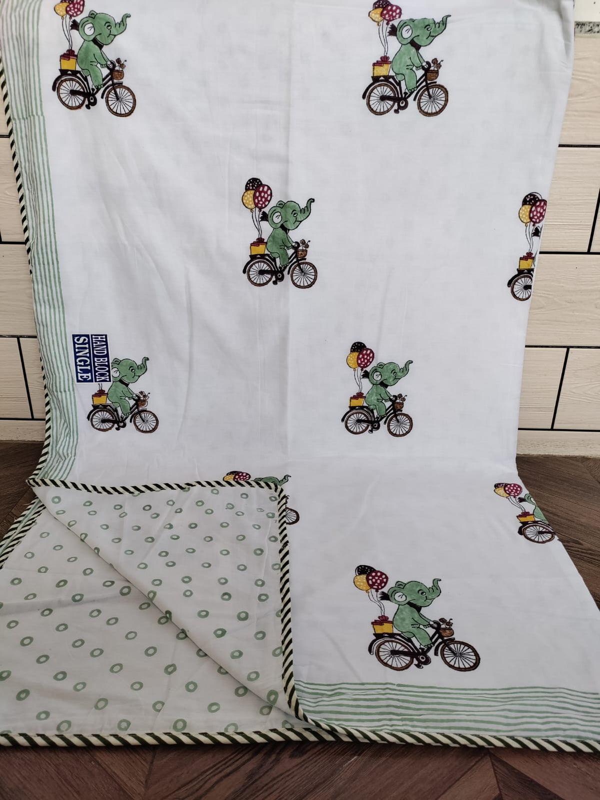 Kids Handblock Printed Mulmul Single Dohar - Elephant Adventure