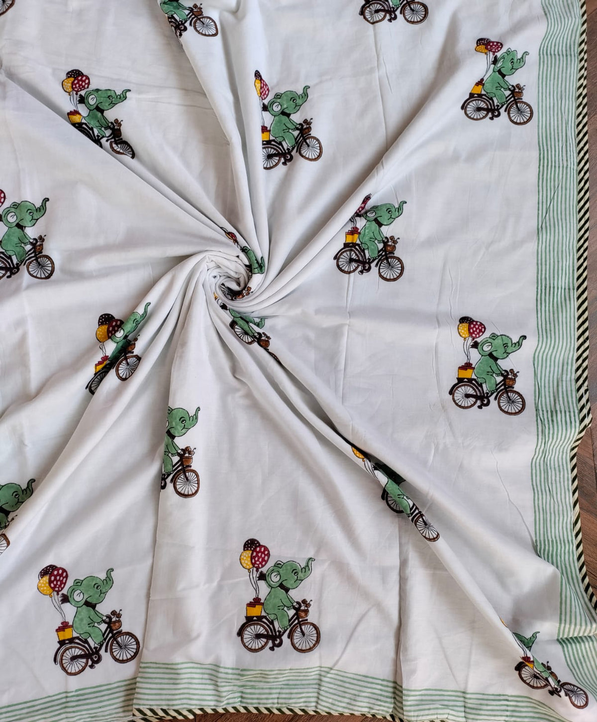 Kids Handblock Printed Mulmul Single Dohar - Elephant Adventure