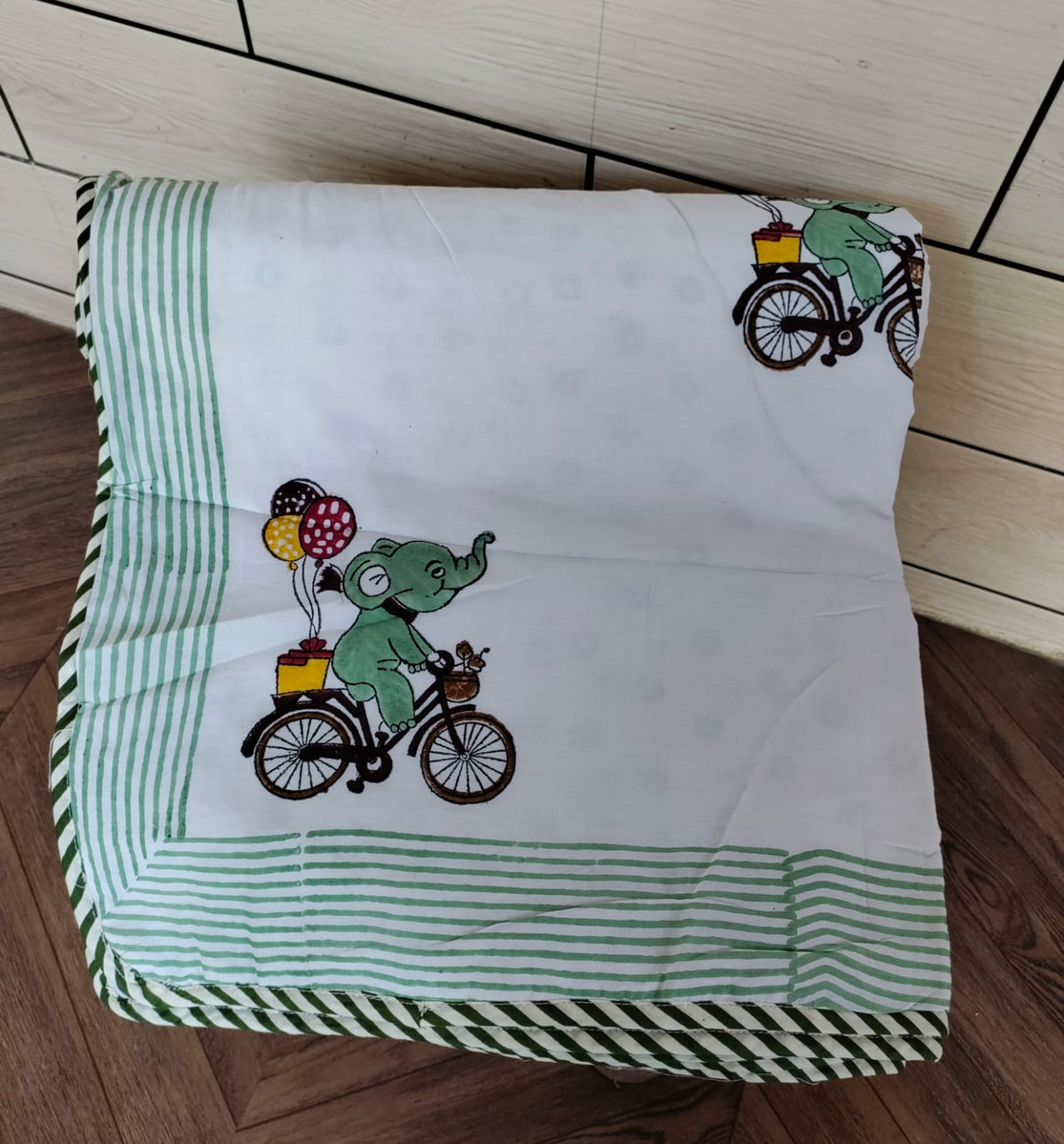 Kids Handblock Printed Mulmul Single Dohar - Elephant Adventure