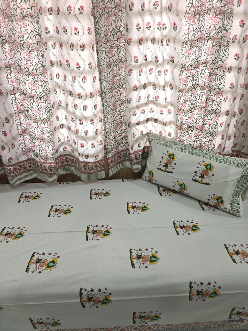Handblock Printed Cotton Kids Single Bedsheet - Monsoon Ellie
