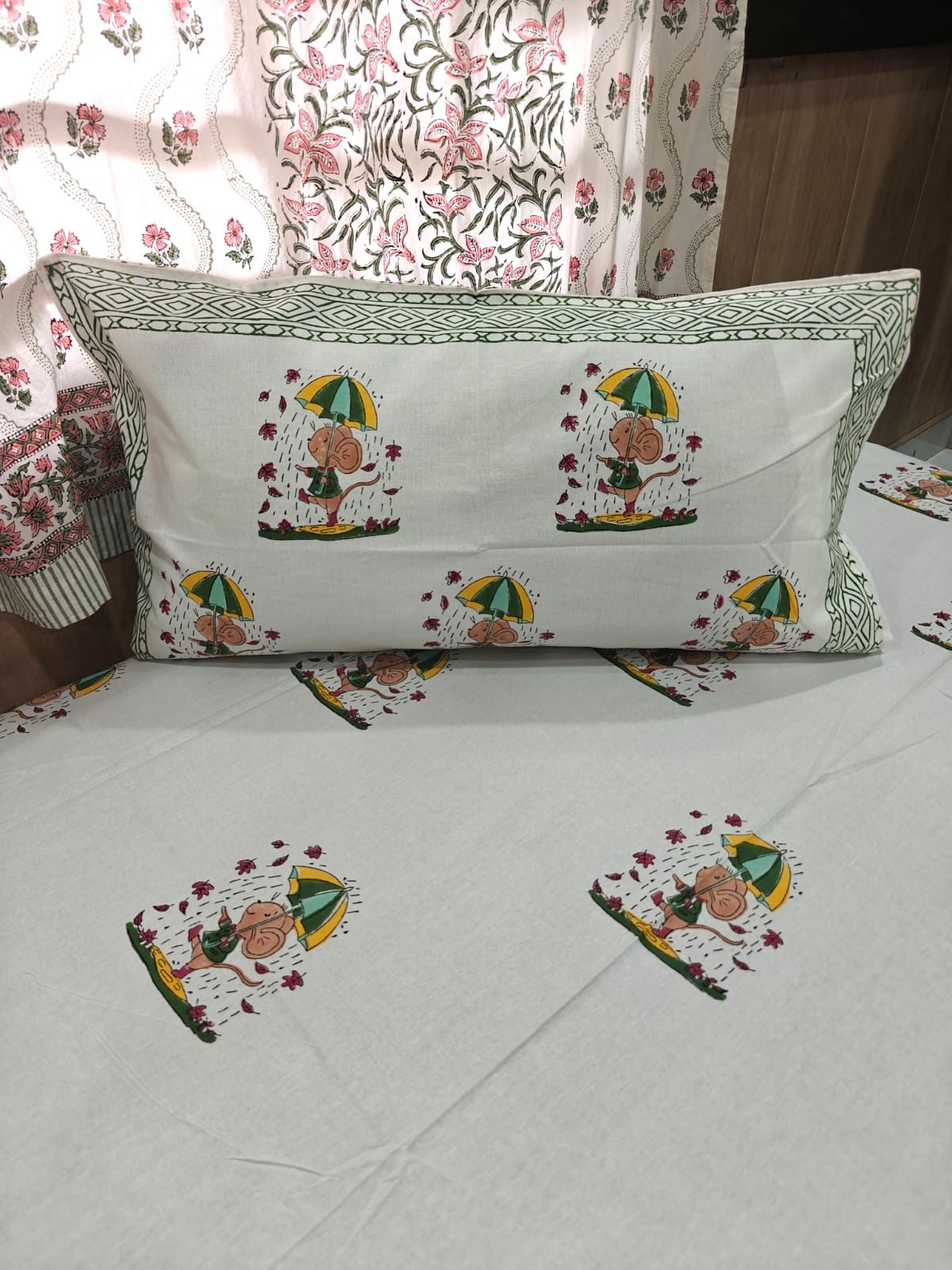 Handblock Printed Cotton Kids Single Bedsheet - Monsoon Ellie